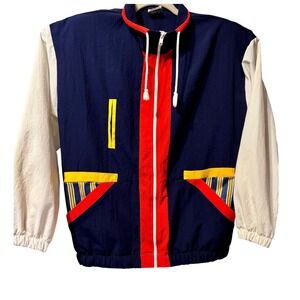 Vintage Teddi Sport Windbreaker Jacket Womens Colorblock Zip Up Retro Style Sz L